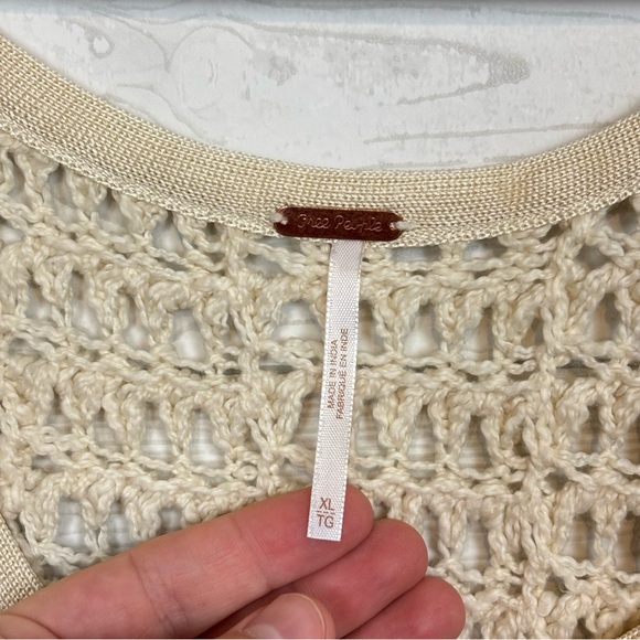 Free People Cozy Pullover Crochet Knit Blouse Ivory Size XL - Picture 7 of 12